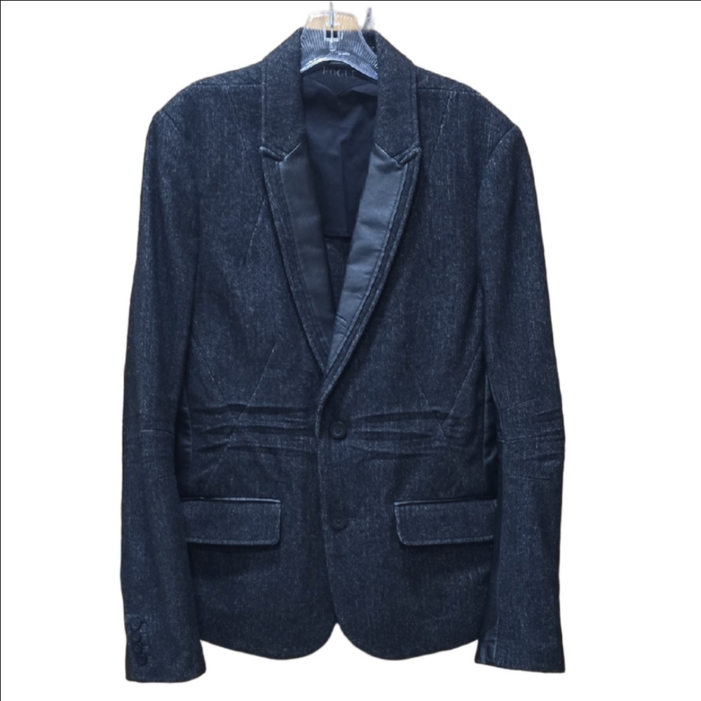ROUGE Black Wool Leather Blazer Jacket